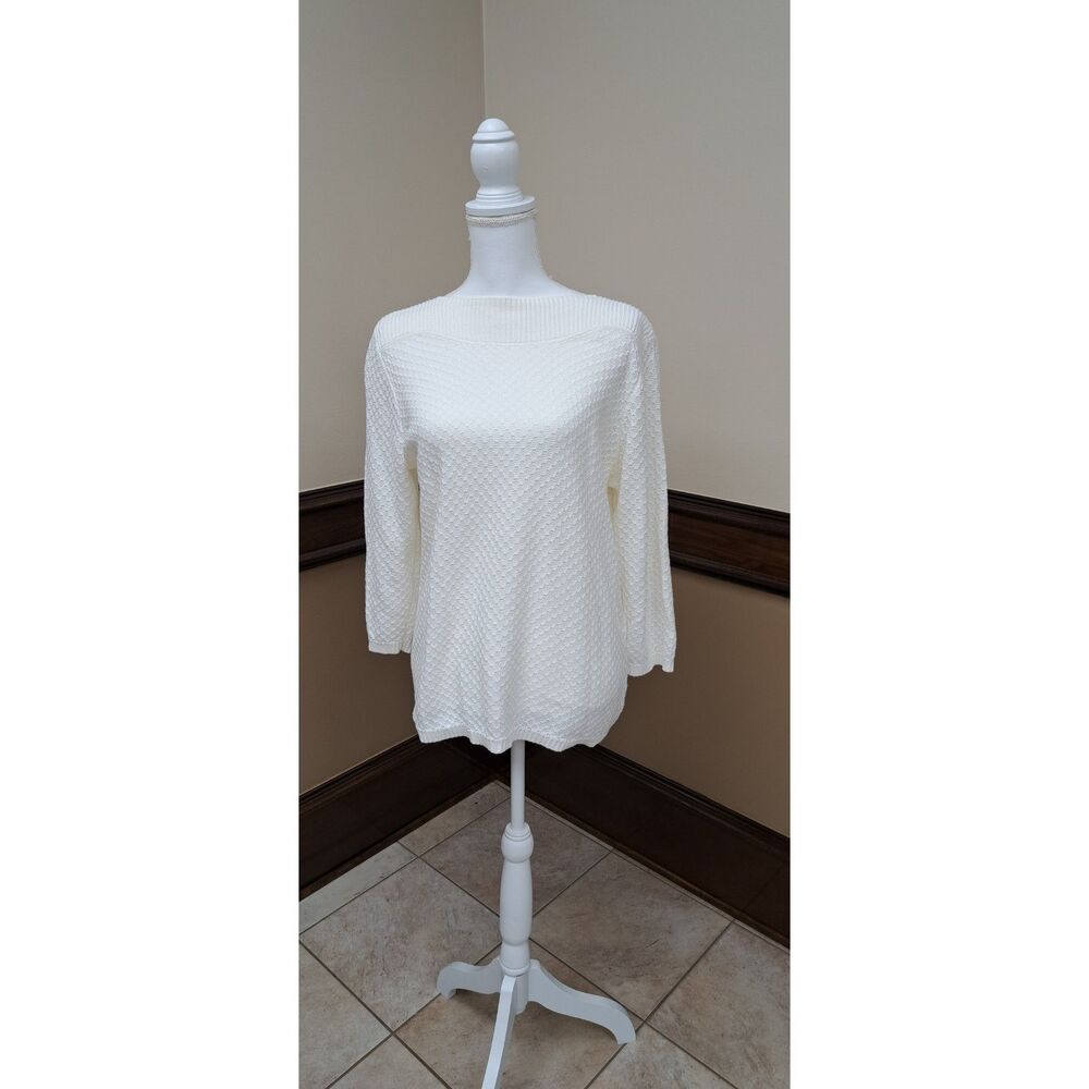 Croft & Barrow White Textured Sweater–XL Ribbed Boatneck Classic Minimalist